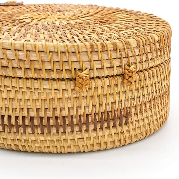 Handwoven Round Rattan Bag Women Beach Straw Crossbody Bag Chic Shoulder Bag wit - Picture 4 of 6